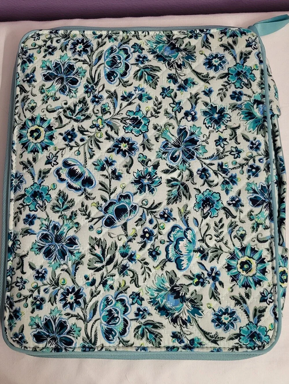 VERA BRADLEY Blue Cloud Vine Floral Zip-up School Organizer Folder Tech Case NEW